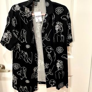 Black and White Printed Button Tee